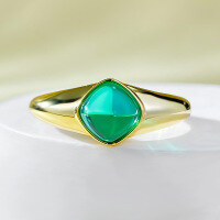 wholesale Metal: 925 Silver Gold Plated Bezel Set 6*6mm Emerald Sugar Loaf Ring for Women-R929 Green Sugar Tower No.9