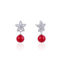 wholesale Sterling Silver S925 Red Shell Pearl and Zircon Earrings for Women, Creative and Unique Ear Studs, Korean-style Sweet Ear Accessories-0-4