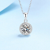 wholesale 925 Sterling Silver Moissanite Round Pendant Women's Light Luxury Design Necklace Simple Daily Korean Collarbone Chain Wholesale Ready Stock-Zircon 6.5mm 925 silver