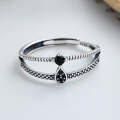 wholesale S925 Sterling Silver Retro Thai Silver Inlaid Black Spinel Minimalist Style Elegant Personality Index Finger Open Ring for Women-0-1