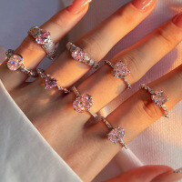 wholesale S925 Sterling Silver Borderless Live Streaming Women's Ring, Young Lady Style Light Luxury High-End 8A Ice-Cut Pink Zirconia Silver Ring-Platinum Pink Diamond DY121106-SW-BF 8