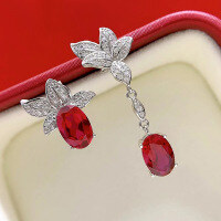wholesale Sterling Silver New 7*9 Simple and Stylish Asymmetric Earrings for Cross-border Dropshipping by Zhuozhifan Jewelry-E186 Ruby Earrings 925 Silver