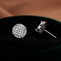 S925 Silver Geometric Irregular Circle Round Ear Stud Earrings with Moissanite-Set with moissanite (white gold)  925 silver