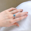 wholesale 925 Silver New Style 9*9 High Carbon Diamond Simulated Aquamarine Diamond Ring Wedding Engagement Ring-0-3