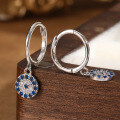 wholesale S925 Sterling Silver Round Evil Eye Hoop Earrings Geometric Trendy Retro Elegant Earrings-0-2