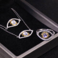 wholesale Sterling Silver New High-End Evil Eye Natural Creamy Blue Moonstone Ring Necklace Bracelet Set-0-0
