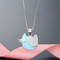 wholesale 925 Sterling Silver Kitten Necklace for Women, Cartoon Design Animal Enamel with Zircon Pendant, Amazon Cross-Border Accessory-Oil Drop Single Pendant - Without Chain 925 Silver