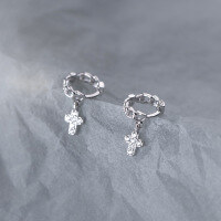 wholesale S925 full diamond cross pendant chain ear clasp minimalist fashion earrings M01276-S925 silver pair gold