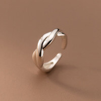 wholesale 925 Sterling Silver Minimalist Cross Line Ring, Trendy and Edgy Personality Ins Style Index Finger Ring R00833-S925 silver ring>Adjustable opening