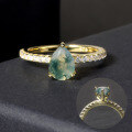 wholesale 925 Sterling Silver Plated with 18K Gold, Ins-style Niche Design Natural Moss Agate Gemstone Ring, Fade-resistant-0-0