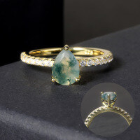 wholesale 925 Sterling Silver Plated with 18K Gold, Ins-style Niche Design Natural Moss Agate Gemstone Ring, Fade-resistant-Natural Water Grass Agate Ring  US Size 10