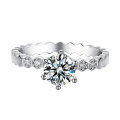 wholesale S925 Sterling Silver Six-Prong Halo Style Moissanite Simulated Diamond Ring for Women, D Color 1ct Engagement Ring Cross-Border E-commerce RING-0-0