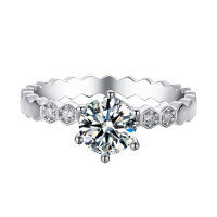 wholesale S925 Sterling Silver Six-Prong Halo Style Moissanite Simulated Diamond Ring for Women, D Color 1ct Engagement Ring Cross-Border E-commerce RING-Platinum US size 6#