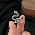 wholesale S925 Sterling Silver Serpentine Animal Retro Exaggerated Ring, Niche Punk Style Hip-Hop Ornate Coiled Snake Ring-0-3