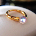 wholesale 18K Gold Akoya Japanese Seawater Pearl Ring for Women, Designer-Inspired Style, Perfectly Round with Strong Luster, Vintage Band, Elegant Design-0-3
