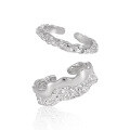 wholesale S925 sterling silver lava texture irregular couple rings, small batch unique double-layer spliced stackable matching bands-0-0