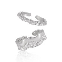 wholesale S925 sterling silver lava texture irregular couple rings, small batch unique double-layer spliced stackable matching bands-HJZ3080 model [approximately size 15/adjustable] &gt; opening adjustable