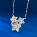 wholesale S925 Silver Wild Flower Necklace for Women, Blossom Cluster Pendant with Three Small Floral Charms Collar Chain-0-2