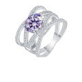wholesale S925 Sterling Silver Cross-Colored Oval Moissanite Cocktail Ring-0-12