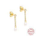 wholesale S925 Sterling Silver Rhinestone Pearl Fringe Earrings, Minimalist Korean Style INS Ear Wires-0-7
