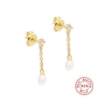 wholesale S925 Sterling Silver Rhinestone Pearl Fringe Earrings, Minimalist Korean Style INS Ear Wires-Platinum-Style 1 925 Silver