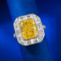 wholesale Metal: 925 Silver, New Style 4ct Rectangular Fancy Yellow Ice Flower Cut High-Carbon Diamond Versatile Ring-0-1