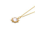wholesale [925 Silver Gold Plated] Vintage Style Sunburst Natural White Crystal Double-Sided Pendant Necklace Wholesale with Inlaid Diamonds-0-4