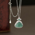 wholesale S925 Silver Fresh and Sweet Ins Style Designed Inlaid Jade Maitreya Buddha Necklace Y02174-0-1
