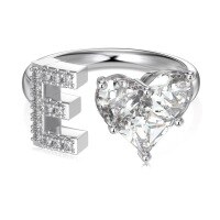 wholesale S925 Sterling Silver European and American Cross-Border Women's Ring with Personalized Letters, Heart, Zircon Inlaid, Adjustable Opening Silver Jewelry for Women-Platinum DY121153-SW-WH(E) Adjustable opening