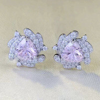 wholesale S925 Silver New 7*7mm Fat Triangle Simulated Diamond White Diamond Stud Earrings for Women, Simple and Stylish Design-E459 Pink Diamond 925 Silver