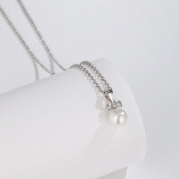 wholesale Metal material small batch design bow pearl pendant Japanese Korean style elegant and fresh necklace women's collarbone chain free engraving-Bowknot Shell Pearl Pendant 925 Silver