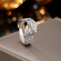 wholesale S925 Sterling Silver Angel Wing Ring Unisex Style Bold and Edgy Neutral Feather Adjustable Open Ring-0-0