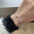 wholesale S925 Sterling Silver European and American Style 8A Square Zircon Ice Flower Cut Open Spring Bracelet Minimalist Luxury New Year Gift-0-0