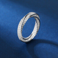 wholesale S925 rhodium-plated heavy work design Enzela pure silver ring with curved pave setting and zircon-White No. 8