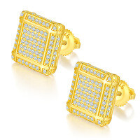 wholesale S925 silver hip-hop full diamond earrings with moissanite, unisex square new export style gold-colored jewelry-Moissanite earrings (gold)