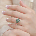 wholesale S925 silver exaggerated natural green moss stone index finger ring with aqua agate for women, foreign trade supply wholesale-0-1