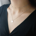wholesale S925 Sterling Silver HXL609 Korean-style Choker with Round Tag and Interlaid Beads Double-layer Collarbone Necklace Chain Accessory for Students-0-2