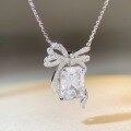wholesale S925 Sterling Silver Bow Necklace for Women with 10-Carat High Carbon Diamond Zircon Pendant-0-1