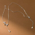 wholesale 925 Sterling Silver Diamond-Embedded Hollow Heart Fringe Necklace, Korean-Style Fashionable and Sweet Necklace Y01233-0-3