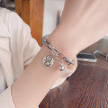 wholesale S925 Sterling Silver Korean-style Geometric Wide Band Rogue Rabbit Small Bead Tassel Trendy Unisex Bracelet-0-2