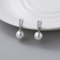 wholesale S925 Sterling Silver Small and Fresh Synthetic Pearl Earrings Fashionable High-end Sense Inlaid Diamond V-shaped Shell Pearl Set Y01514-0-0