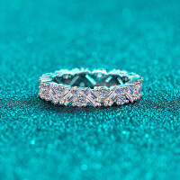 S925 Sterling Silver Full Moissanite Women's Rectangular Beveled Ring-2.52 carats, all-Mozambique  No. 10