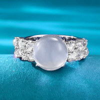 wholesale 925 Silver Natural Shui Mo Yu Ring for Women, High Ice Jade Pigeon Egg with Pavé Zircon-R860 Water Jade White Egg Ring No. 7