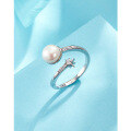 wholesale 925 Sterling Silver Freshwater Pearl Ring for Women, Minimalist Niche Design, Open Adjustable Statement Index Finger Ring with a Premium Feel-0-0
