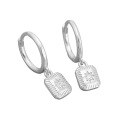wholesale S925 Silver Square Geometric Women's Zircon Ear Hoop Ear Clasp, Small Design, High-End, Ins Style, Elegant Earrings-0-6