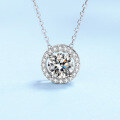wholesale 925 Sterling Silver Exquisite Full Diamond D Color Moissanite Necklace for Women, Round Bezel Simple Elegant with Chain Empty Setting Factory Direct-0-9