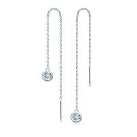 Sterling Silver Moissanite Chain Tassel Earrings, Wholesale.-Small bubble ear threads [White Gold  925 Silver]