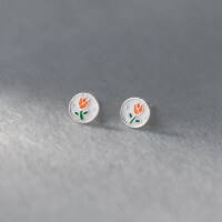 wholesale S925 Sterling Silver Resin Tulip Thread Earrings, Ins Style Fresh and Elegant Women's Ear Accessories M0338-S925 silver pair pink no thread 925 silver