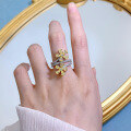 wholesale 925 Silver New Style High Carbon Diamond Drop 3*5 Flower Yellow and White Diamond Popular European and American Ring-0-3