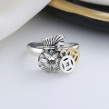 wholesale S925 sterling silver retro coin waist belt lotus money bag ring ethnic style antique good meaning index finger ring-0-3